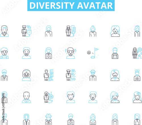 Diversity avatar linear icons set. Inclusivity, Representation, Identity, Equality, Culture, Diversity, Multiculturalism line vector and concept signs. Tolerance,Harmony,Acceptance outline