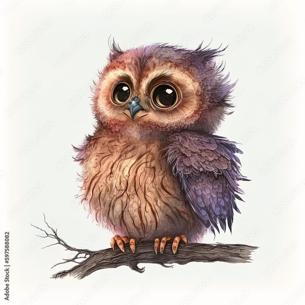 Obraz premium Cute owl pic, sticker style, vector image