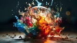 Exploding Colorful Bulb on Shiny Backdrop: Award-Winning Photography with Sony A9 and 35mm Lens Featuring Studio & Volumetric Lighting Effects, Generative AI
