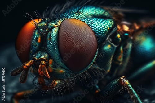 Focused macro image of a fly's eye. Generative AI 