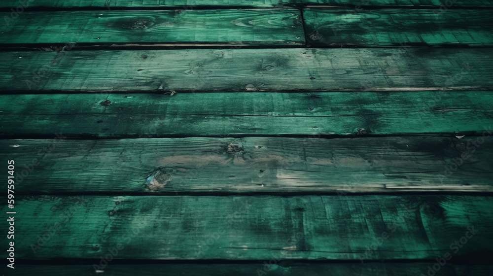 Fototapeta premium The background is made up of green wooden planks with a noticeable wooden texture. It can also be described as a wooden surface with a green hue. The overall effect is that of a ba Generative AI