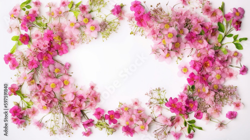 he beautiful floral frame of small pink flowers around the perimeter is an amazing combination of delicate hues and beauty. The frame consists of many small pink flowers that form Generative AI