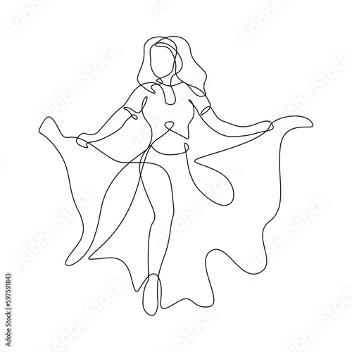 Belly dance, line drawing of a beautiful dancing girl. Young woman dancing in a long skirt