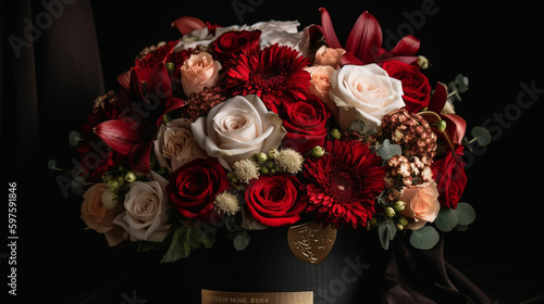 This floral arrangement is a real work of art  embodying all the beauty and sophistication of luxury. It can be a wonderful gift for dear and close people  symbolizing mutual affec Generative AI