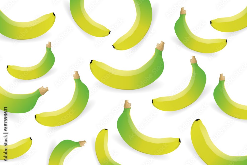 Tropical fruit concept. Vector summer pattern of bananas on a white background	
