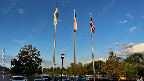 American and Texas flags in the wind