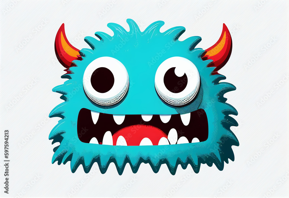 Cartoon style bright monster head on white background. AI Generated