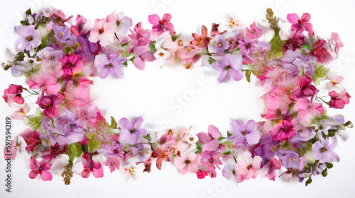 he beautiful floral frame of small pink flowers around the perimeter is an amazing combination of delicate hues and beauty. The frame consists of many small pink flowers that form Generative AI