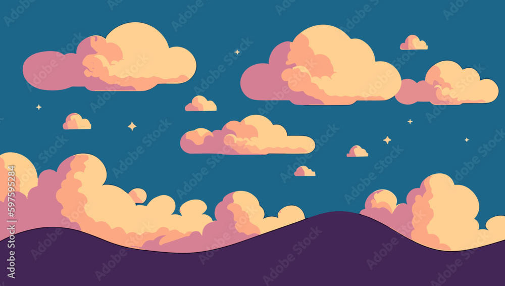 Retro Dreamland: Pink Cloudscape Illustration Retro Dreamland: Pink Cloudscape Illustration