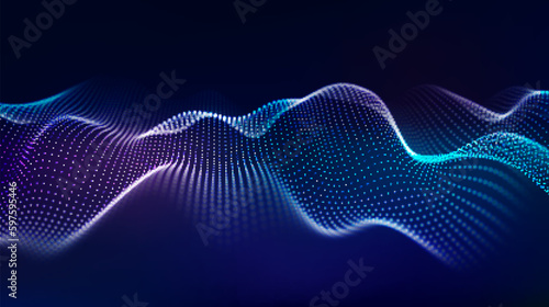 Digital dynamic wave of particles. Vector abstract blue futuristic background. Big data visualization.