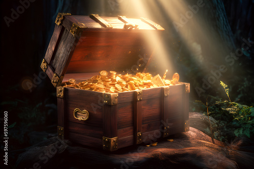 A treasure chest with gold coins in it generative ai 