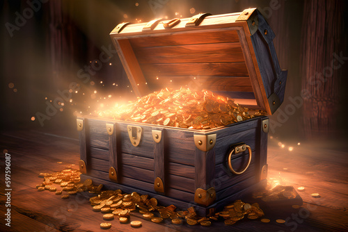 A treasure chest with gold coins in it generative ai 