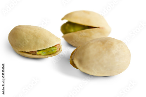 Salted pistachios isolated on a white background, clipping path.