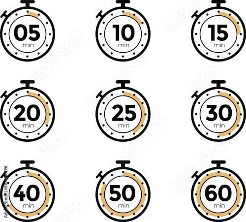Clock timer mega icon set, cooking timers vector