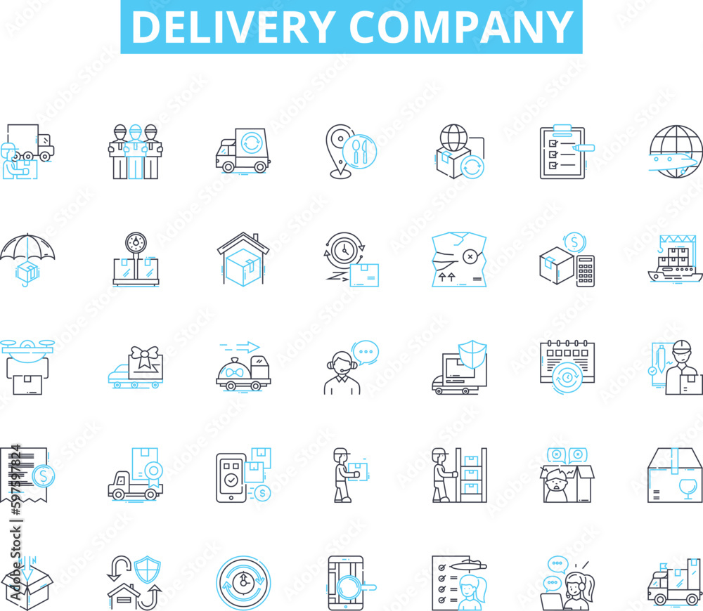 Delivery company linear icons set. Shipping, Courier, Logistics, Parcel, Express, Freight, Dispatch line vector and concept signs. Transit,Cargo,Transport outline illustrations