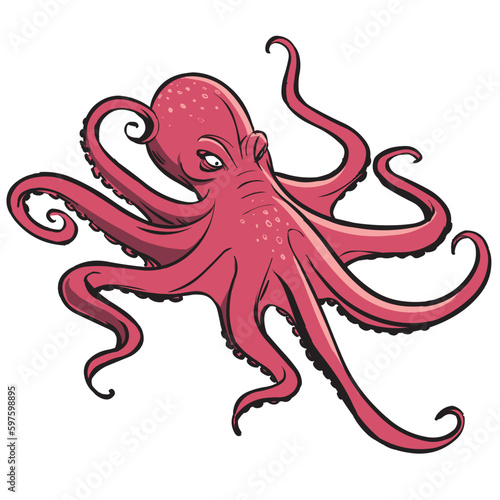 Red angry vector octopus sealife