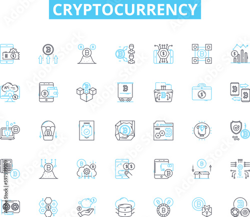 Cryptocurrency linear icons set. Bitcoin, Blockchain, Ethereum, Altcoins, Mining, Wallets, Trading line vector and concept signs. Exchange,Decentralized,Security outline illustrations © Nina