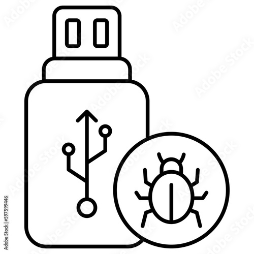A flat design icon of infected usb 