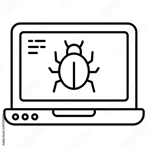 A flat design icon of infected laptop 