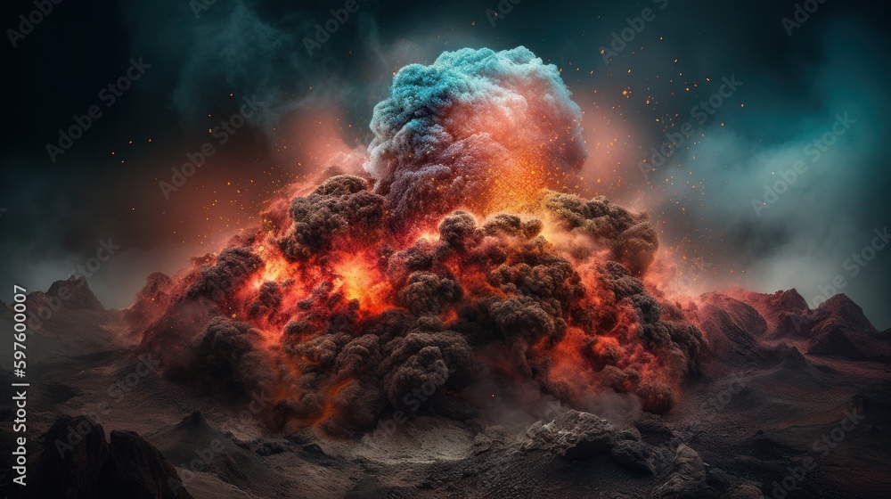 Capturing the Fiery Fury of a Martian Volcano: A Stunning Photoshoot with Sony A9 and 35mm Lens amidst Explosive Smoke, Flame and Lava, Generative ai