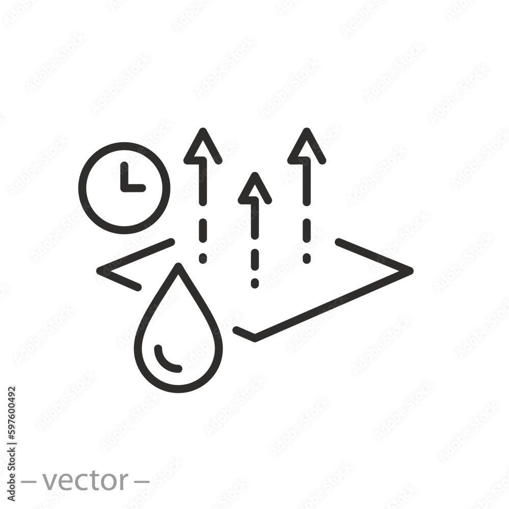 quick dry icon, fast evaporation of surface, thin line symbol on white background - editable stroke vector eps10 - obrazy, fototapety, plakaty 