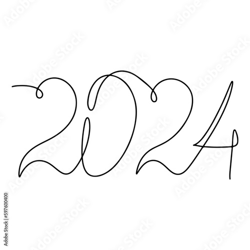 2024 year in single line style. One continuous line drawing. Vector illustration isolated on white background.