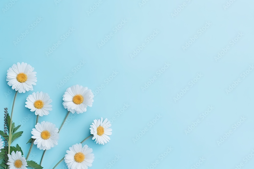 Flat lay with flowers and leafs, illustration, cute, minimalistic layout Flat lay with flowers and leafs, illustration, cute, minimalistic layout