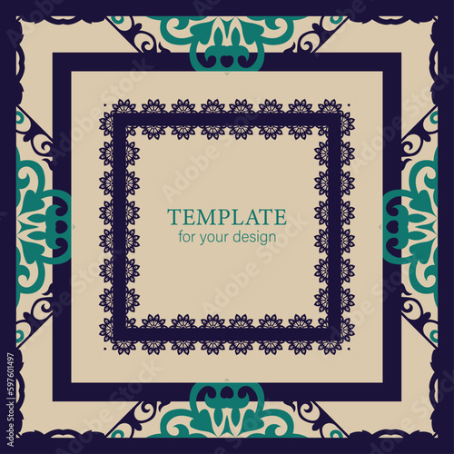 Template for your design with ornamental elements and motifs of Kazakh, Kyrgyz, Tatar national Asian decor for packing, banner, flyer and print design. Workpiece for your design.	