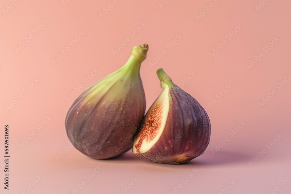 Obraz premium Fresh figs on pastel pink background. Healthy food concept. Generative AI