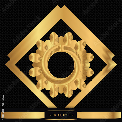 Luxury frame gold color on black background. Design template elegant wedding invitation card; invitation; workpiece for your design. Vector.	