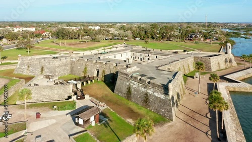 Aerial view of St. Augustine castle in Florida. Built by the Spanish in St. Augustine, Castillo de San Marcos National Monument preserves the oldest masonry fortification in the continental USA photo