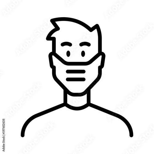 Icono de persona con mascarilla. Uso de cubrebocas para prevención de enfermedades de contagio. Pandemia. Ilustración vectorial
