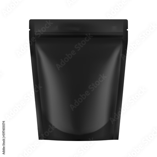 Black pouch bag mockup. Vector illustration isolated on white background. Ready for your design. EPS10.	