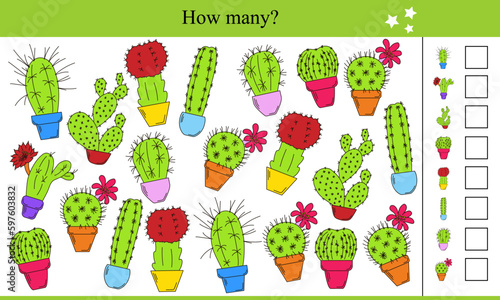 How many cacti in pots? Educational game for children.	