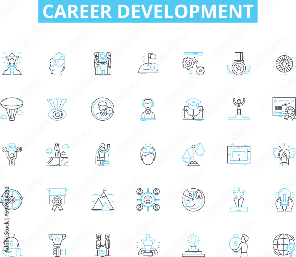 Career development linear icons set. Progression, Advancement, Learning, Growth, Satisfaction, Skills, Aspiration line vector and concept signs. Achievement,Development,Success outline illustrations Career development linear icons set. Progression, Advancement, Learning, Growth, Satisfaction, Skills, Aspiration line vector and concept signs. Achievement,Development,Success outline illustrations