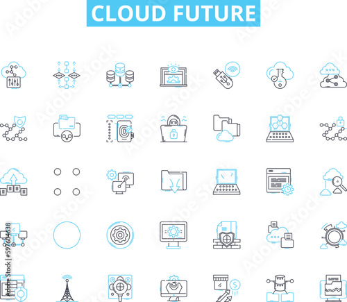 Cloud future linear icons set. Advancement, Efficiency, Collaboration, Storage, Mobility, Security, Accessibility line vector and concept signs. Innovation,Integration,Scalability outline