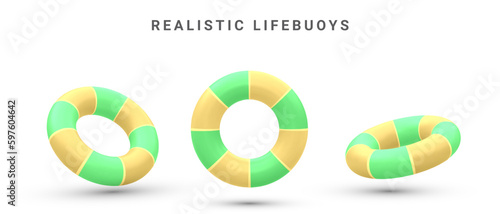 Set of 3d realistic inflatable rings ,.lifebuoy with shadow isolated on white background. Vector illustration