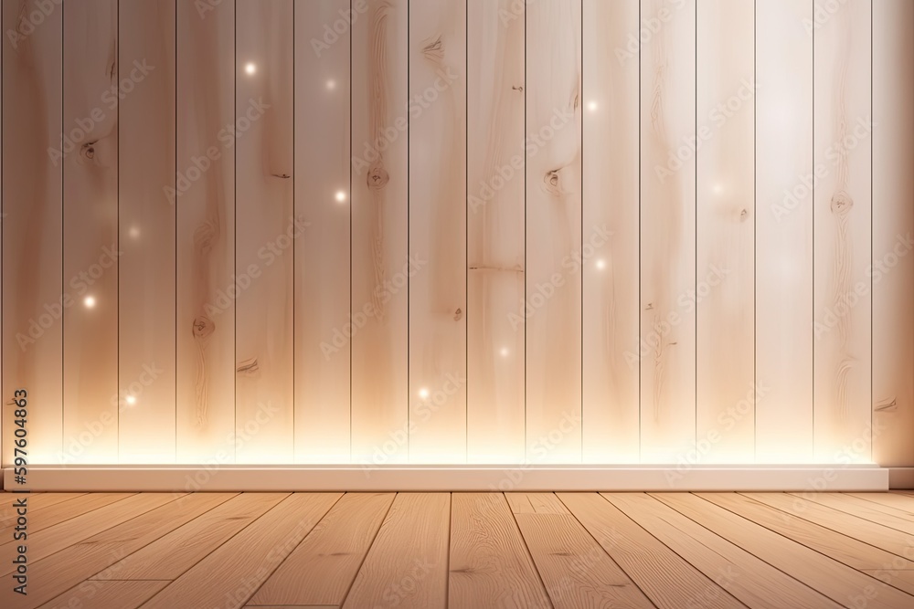 an empty room with a warm wooden floor and soft lighting. Generative AI an empty room with a warm wooden floor and soft lighting. Generative AI