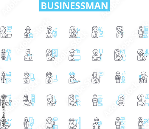 Businessman linear icons set. Entrepreneur, Executive, Manager, CEO, Investor, Innovator, Visionary line vector and concept signs. Strategist,Leader,Risk-taker outline illustrations