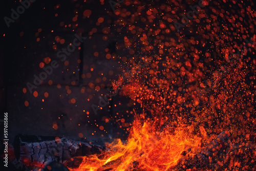 abstract fire in fireplace with sparks