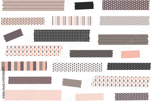 Pink and black washi tape strips. Semi-transparent masking tape, adhesive strips, or stickers. EPS file has global colors for easy color changes. Simple, elegant, pastel color set.