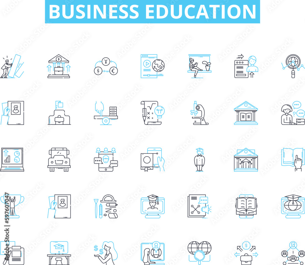 Business education linear icons set. Management, Finance, Accounting, Marketing, Entrepreneurship, Economics, Leadership line vector and concept signs. Strategy,Logistics,Innovation outline