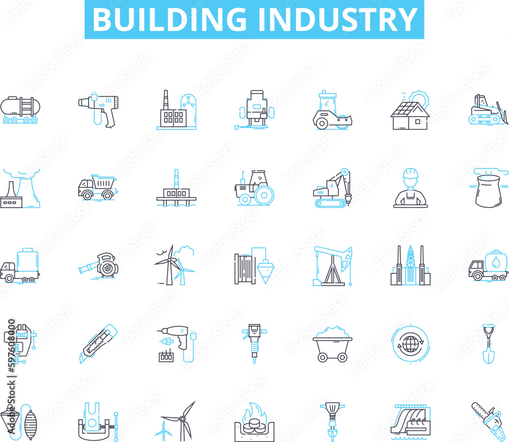 Building industry linear icons set. Architecture, Construction, Design, Engineering, Planning, Development, Concrete line vector and concept signs. Steel,Masonry,Electrical outline illustrations