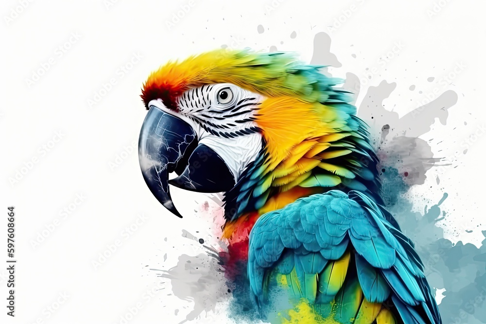 vibrant parrot with a prominent beak perched on a branch. Generative AI