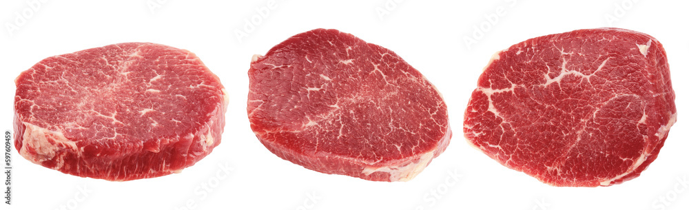 beef steak, raw meat, isolated on white background, full depth of field
