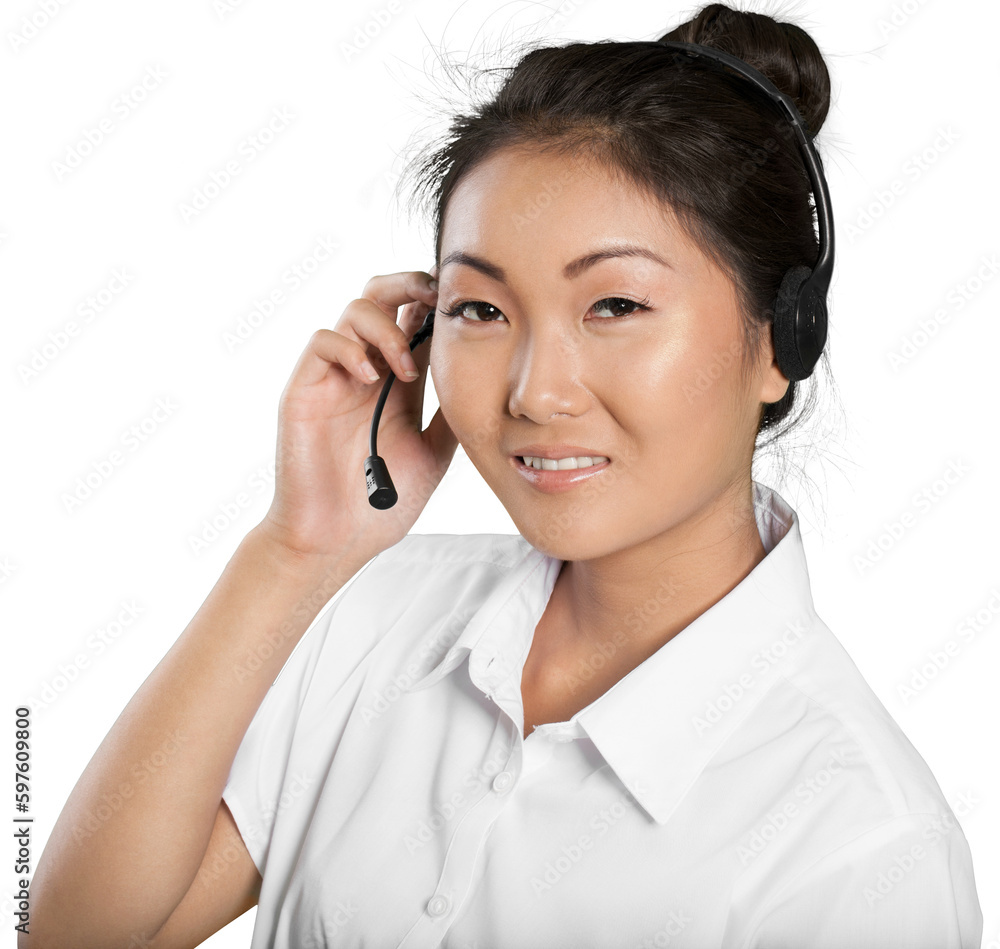 Asian woman Call Center operator isolated on white Asian woman Call Center operator isolated on white