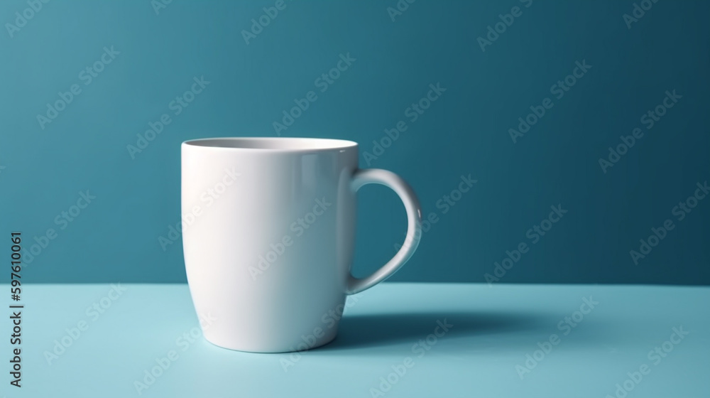 Empty White coffee cup isolated on blue background, Generative AI Empty White coffee cup isolated on blue background, Generative AI