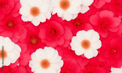 Top view image of flowers composition over red pastel background (Generative AI)