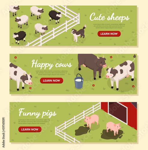 Farm animals banners set
