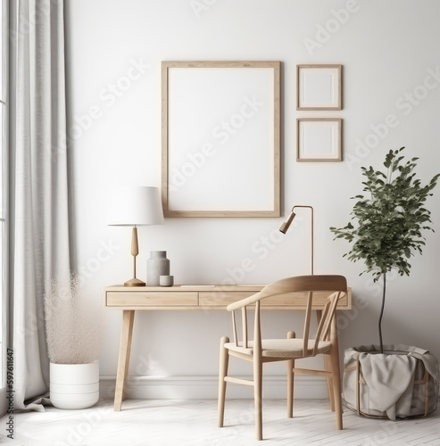 living room interior design mock up  minimal and functional apartment design mock up  Generative AI